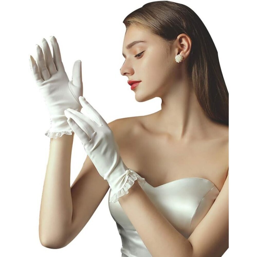 Women's Lvory-05032 Short Length Satin Wrist Gloves Stretchy Wedding Party Prom